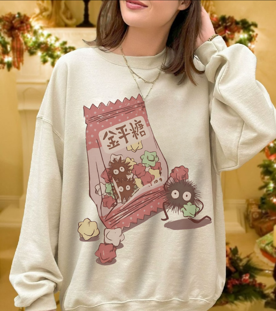 Soot Sprites Candy Sweatshirt – 100% Cotton Cute Studio Ghibli Anime Pullover