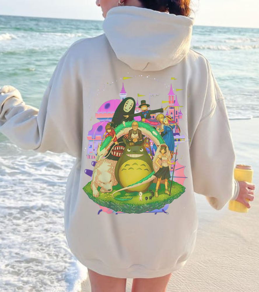 Hayao Miyazaki Characters Hoodie – 100% Cotton Studio Ghibli Back Print Pullover