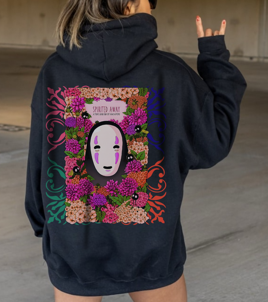 No Face Back Print Hoodie – Spirited Away Ghibli | 100% Cotton Gildan 18500 Anime Hoodie