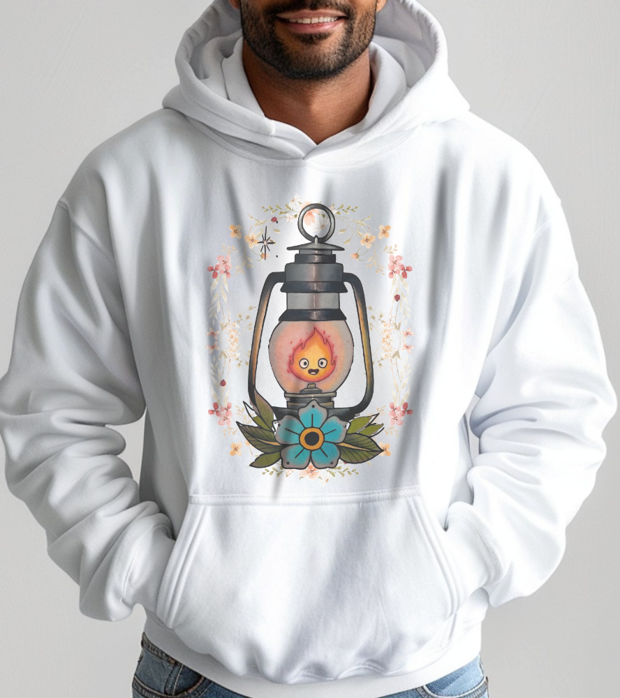 Calcifer Lamp Flowers Hoodie – 100% Cotton Anime Hoodie Inspired by Howl’s Moving Castle