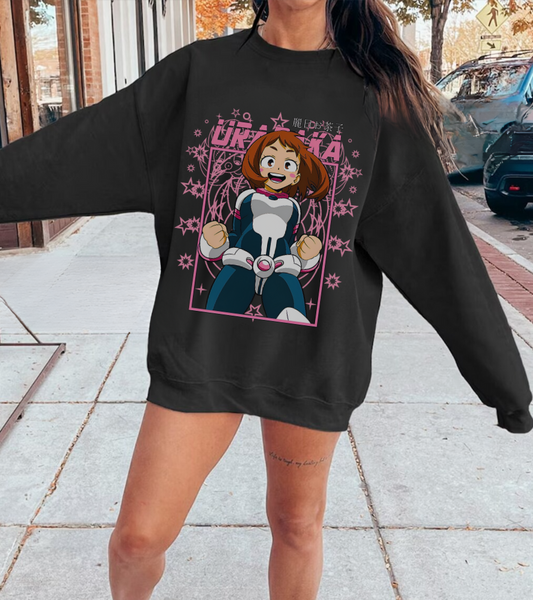 Ochaco Uraraka Sweatshirt – 100% Cotton Gildan 18000 | My Hero Academia Cozy Anime Pullover