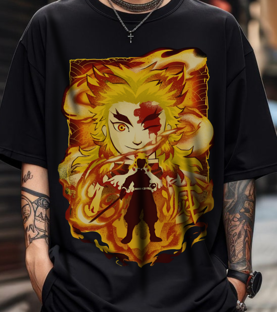 Kyojuro Rengoku Demon Slayer T-Shirt – 100% Cotton Anime Tee for Flame Hashira Fans