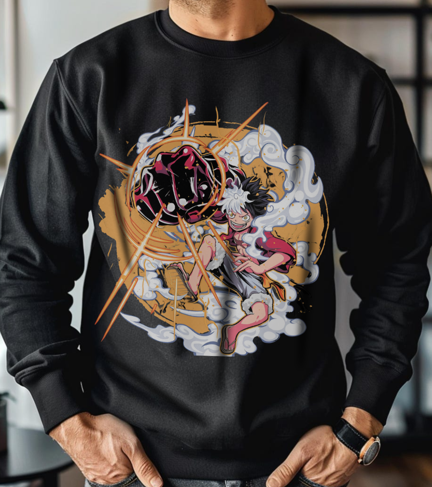 Power Luffy Sweatshirt – 100% Cotton One Piece Anime Pullover for Fans