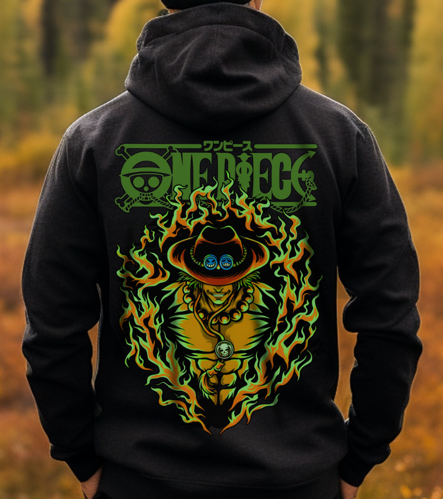 Portgas D. Ace One Piece Back Print Hoodie – 100% Cotton Anime Hoodie for Fire Fist Fans