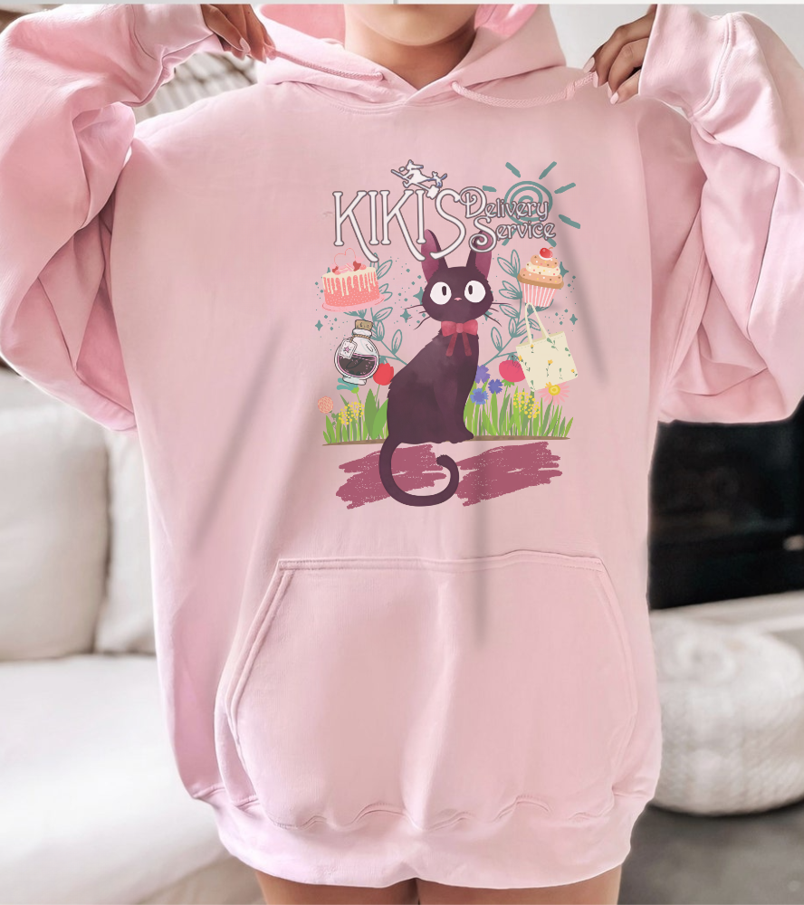 Jiji Collage Studio Ghibli Hoodie – 100% Cotton Anime Hoodie Featuring Kiki’s Delivery Service Cat