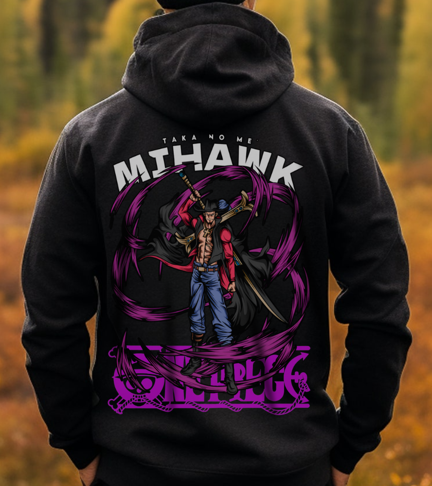 Dracule Mihawk One Piece Back Print Hoodie – 100% Cotton Anime Hoodie for Swordsman Fans