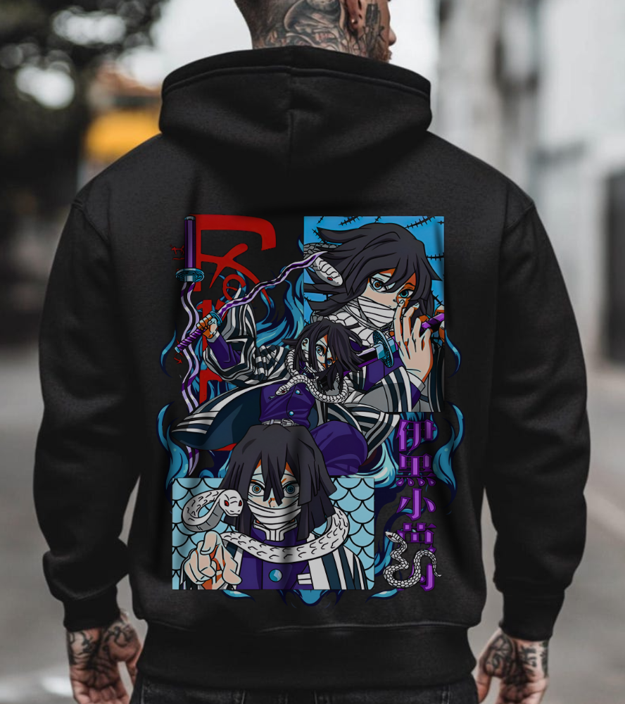 Obanai Iguro Back Print Hoodie – 100% Cotton Demon Slayer Serpent Hashira Anime Hoodie