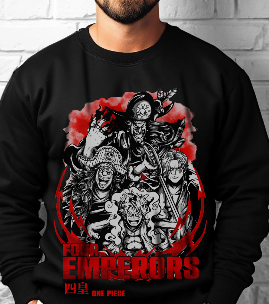 Four Emperors One Piece Sweatshirt – 100% Cotton Anime Crewneck Featuring Yonko Pirates