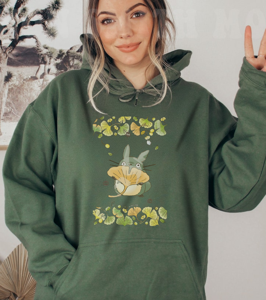 Totoro Flowers Dream Hoodie – 100% Cotton Gildan 18500 | Studio Ghibli Aesthetic Anime Hoodie