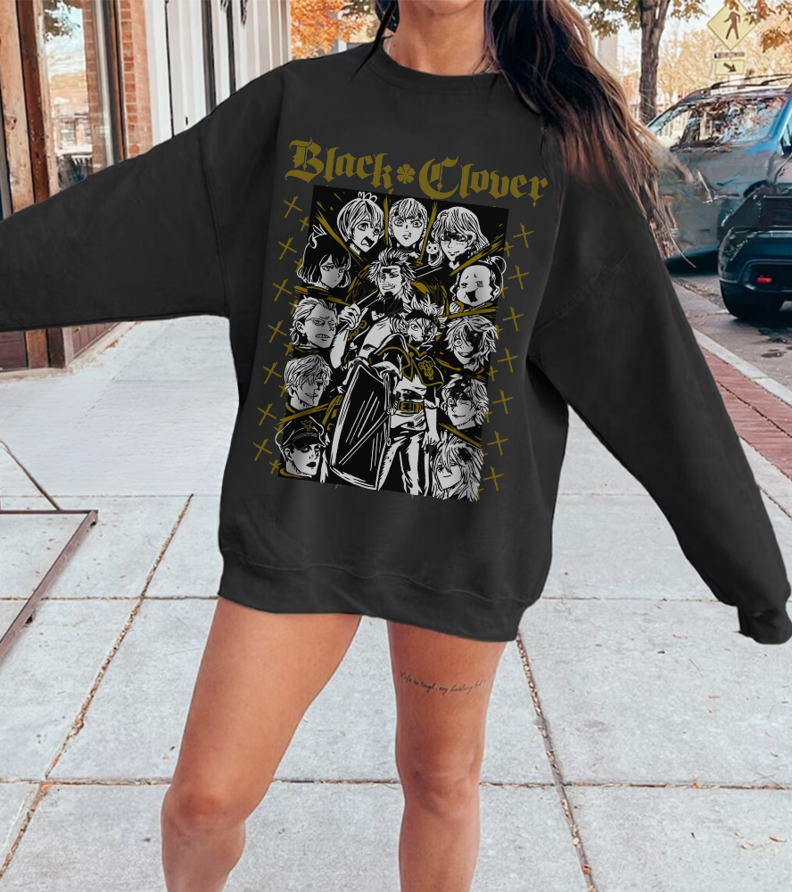 Black Clover Characters Sweatshirt – 100% Cotton Anime Pullover – Asta Yuno Noelle Crewneck for Fans