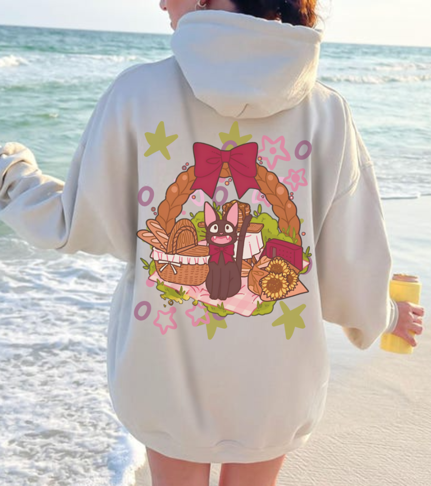 Jiji Cat Gift Back Print Hoodie – 100% Cotton Studio Ghibli Inspired Anime Hoodie