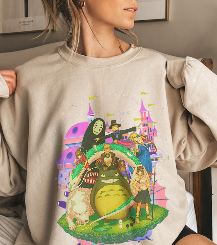 Hayao Miyazaki Characters Sweatshirt – 100% Cotton Studio Ghibli Anime Pullover