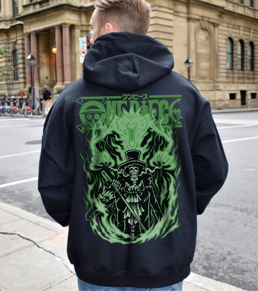 Brook One Piece Hoodie with Back Print – 100% Cotton Anime Pullover for Soul King Fans