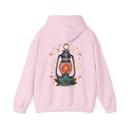 Calcifer Lamp Flowers Back Print Hoodie – 100% Cotton Studio Ghibli Inspired Sweatshirt