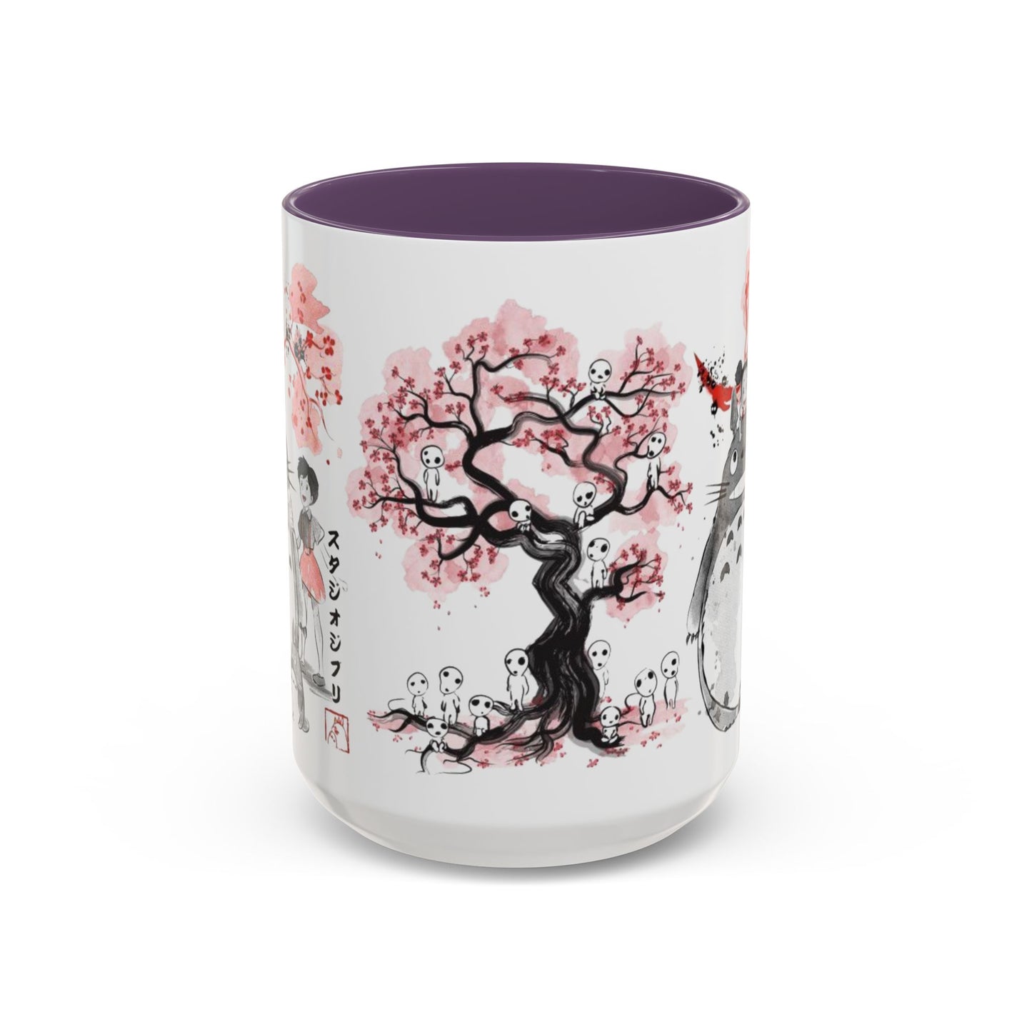 Totoro Sakura Forest Accent Mug – Color Handle Anime Cup 11oz & 15oz – Studio Ghibli Aesthetic Gift