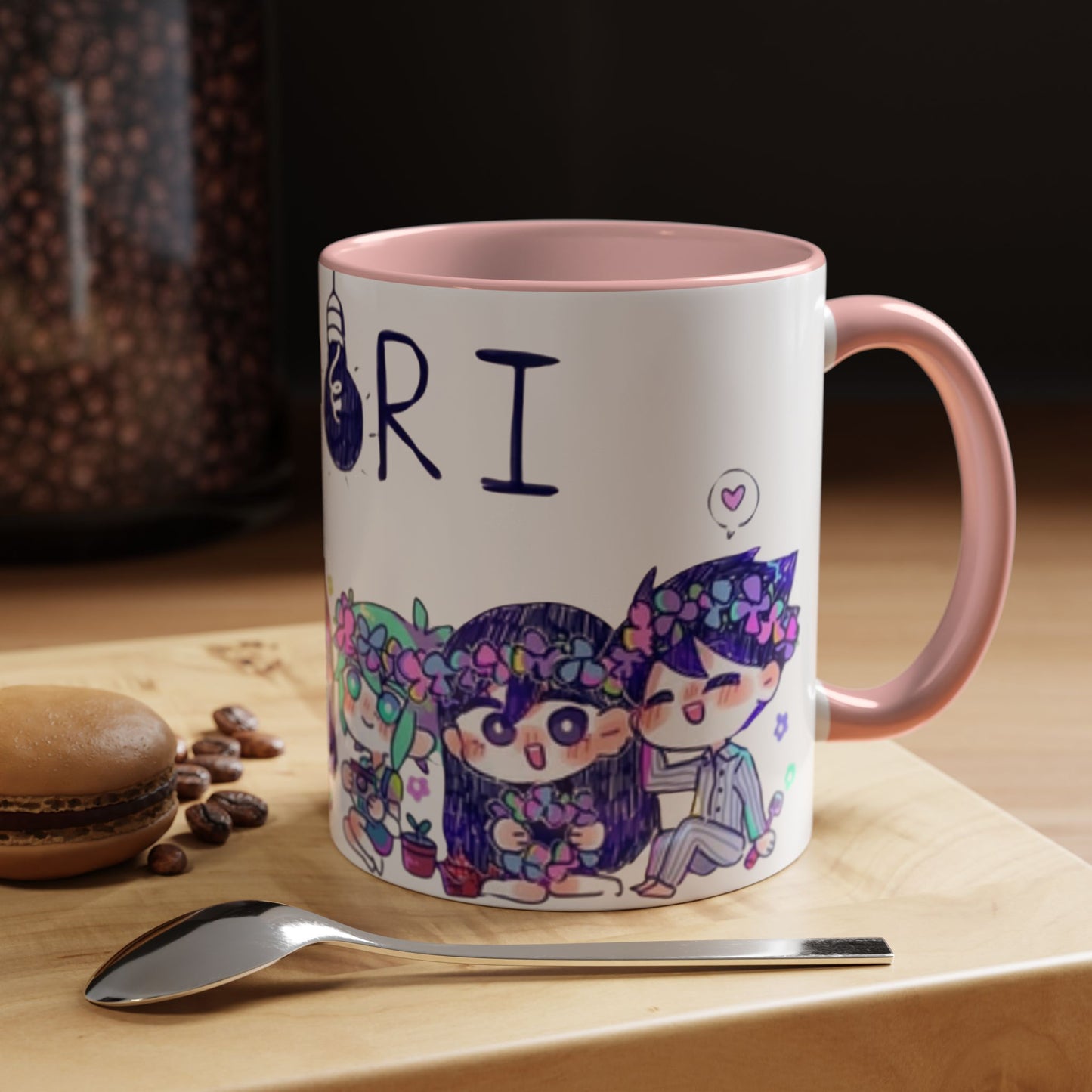 Family Omori Accent Handle Mug – 11oz & 15oz Color Handle Ceramic Cup – Cute Indie Game Gift for Omori Fans