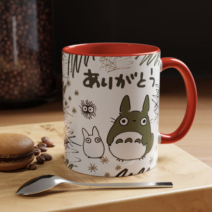 Totoro Sketch Accent Mug – Studio Ghibli Coffee Cup with Colored Handle – 11oz & 15oz Cute Anime Mug