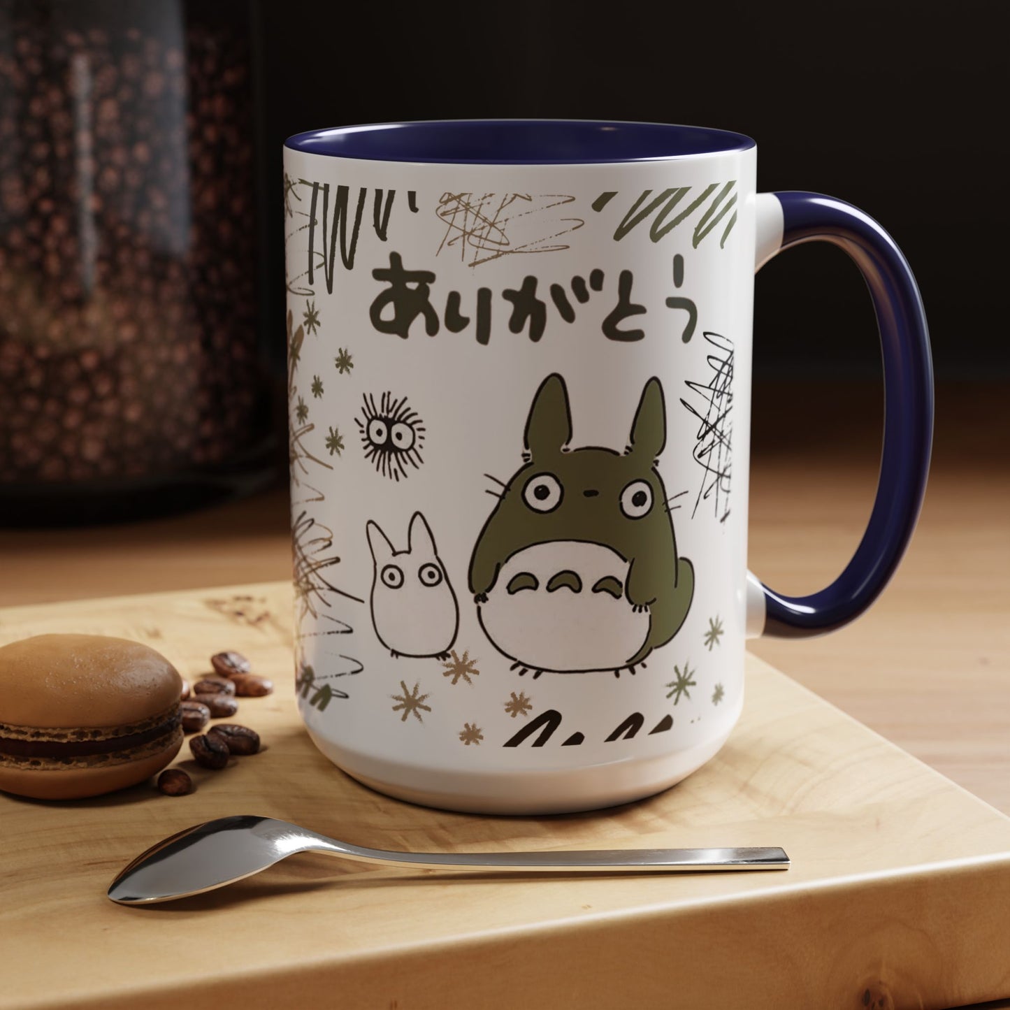 Totoro Sketch Accent Mug – Studio Ghibli Coffee Cup with Colored Handle – 11oz & 15oz Cute Anime Mug