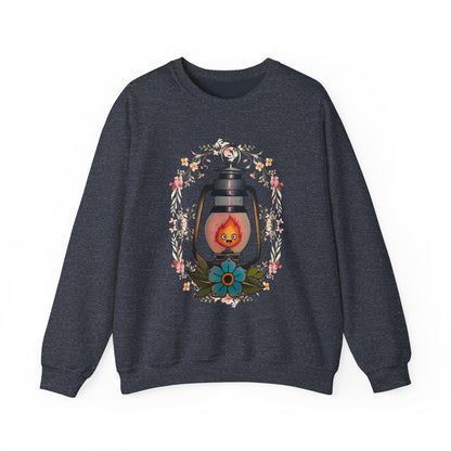 Calcifer Lamp Flowers Sweatshirt – Cozy 100% Cotton Howl’s Moving Castle Anime Pullover