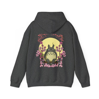 Totoro Sakura Moon Back Print Hoodie – 100% Cotton Studio Ghibli-Inspired Cherry Blossom Pullover