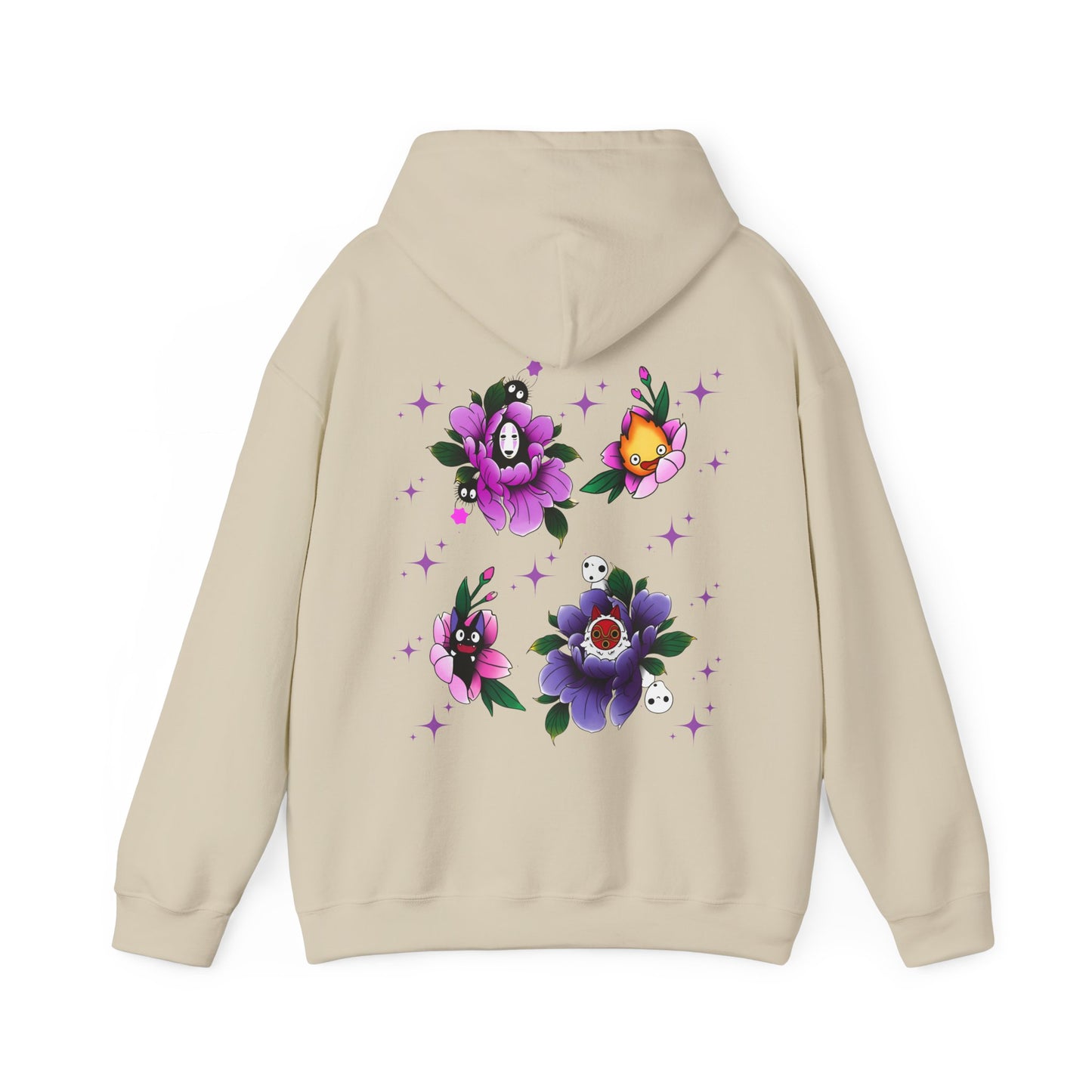 Studio Ghibli Flowers Back Print Hoodie – 100% Cotton Floral Anime Sweatshirt