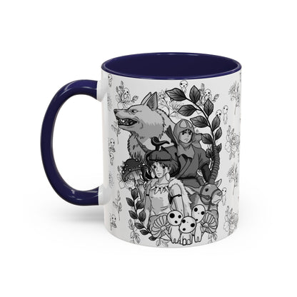 Princess Mononoke Black and White Accent Mug – Studio Ghibli Coffee Cup with Colored Handle – 11oz & 15oz Ceramic Anime Gift