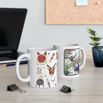 Princess Mononoke Collage Mug – Studio Ghibli Coffee Cup 11oz & 15oz – Epic Anime Gift Featuring San, Ashitaka & Forest Spirits