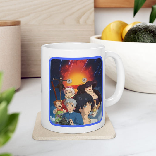 Howl’s Moving Castle Collage Mug – Studio Ghibli Coffee Cup 11oz & 15oz – Anime Gift Featuring Howl, Sophie & Calcifer