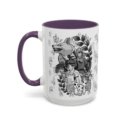 Princess Mononoke Black and White Accent Mug – Studio Ghibli Coffee Cup with Colored Handle – 11oz & 15oz Ceramic Anime Gift