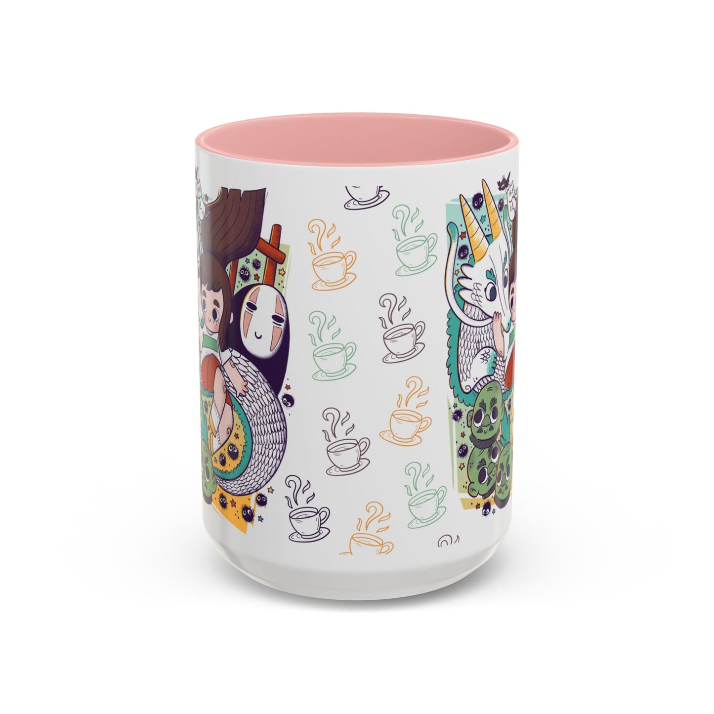 Spirited Away Accent Mug – Color Handle Anime Cup 11oz & 15oz – Studio Ghibli Coffee Mug Featuring Chihiro & No Face