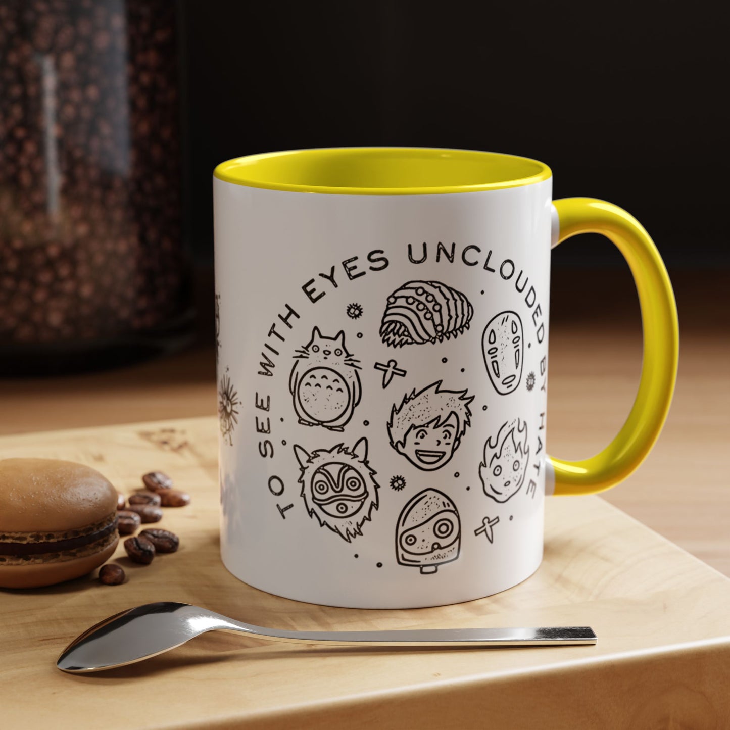 Universe Ghibli Accent Mug – Color Handle Anime Coffee Cup – 11oz & 15oz Studio Ghibli Ceramic Mug Gift