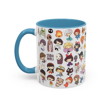 Studio Ghibli Chibi Characters Accent Mug – Color Handle Anime Cup – 11oz & 15oz Gift for Ghibli Fans