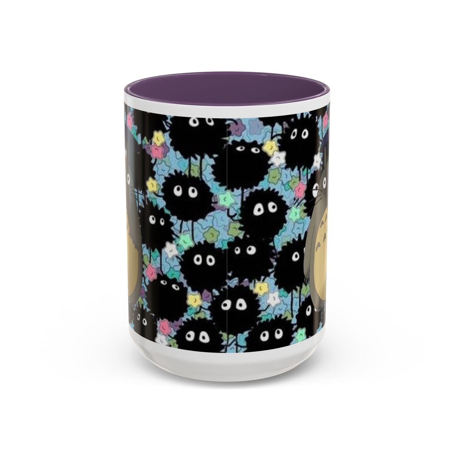 Totoro & Soot Sprites Accent Mug – Studio Ghibli Color Handle Cup – 11oz & 15oz Ceramic Anime Gift