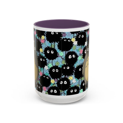 Totoro & Soot Sprites Accent Mug – Studio Ghibli Color Handle Cup – 11oz & 15oz Ceramic Anime Gift