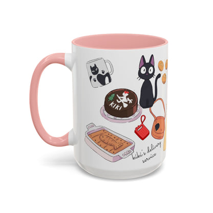 Jiji Funny Accent Mug – Kiki’s Delivery Service Color Handle Cup 11oz & 15oz – Cute Ghibli Cat Anime Gift
