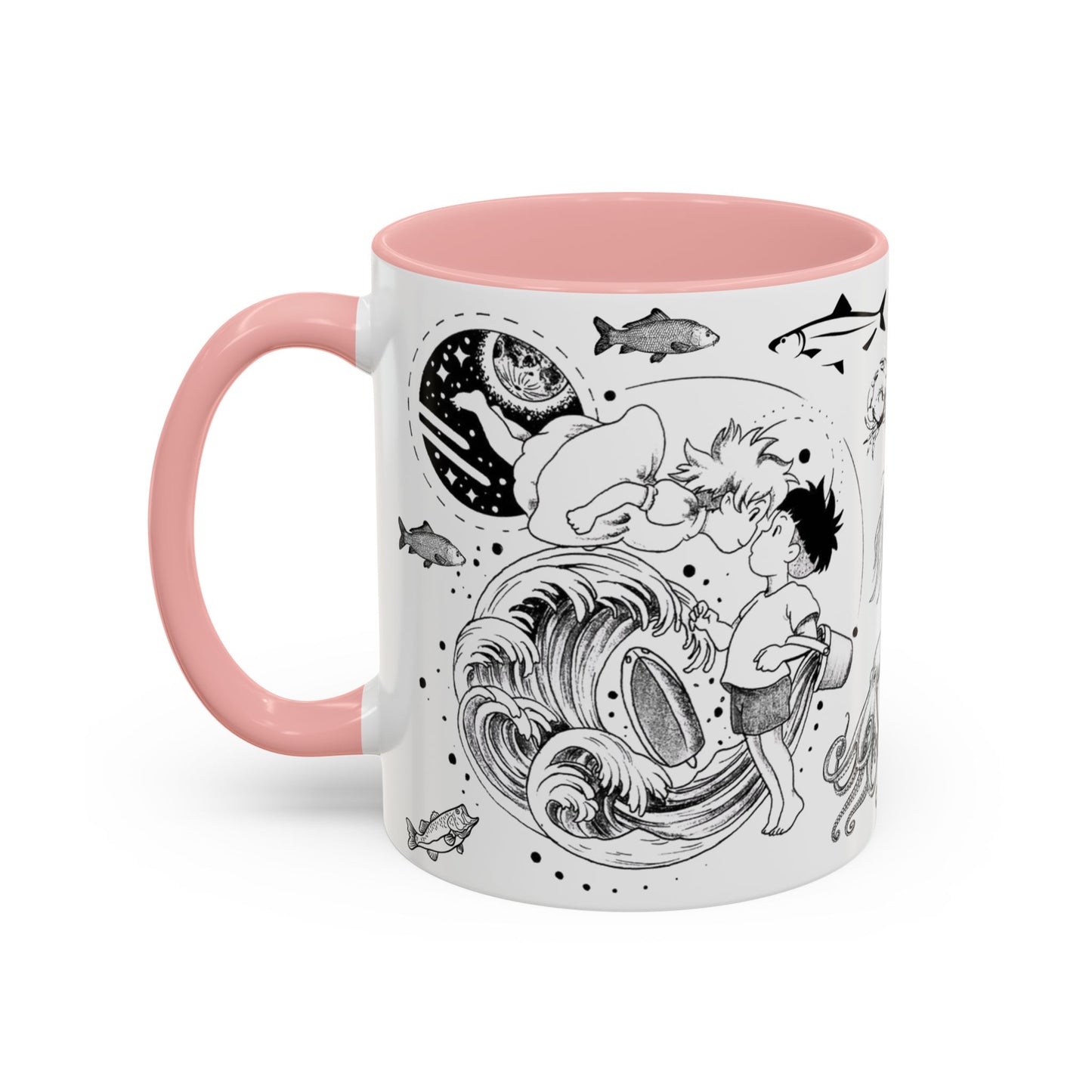 Ponyo World Sea Accent Mug – Studio Ghibli Color Handle Cup 11oz & 15oz – Ocean Anime Coffee Gift