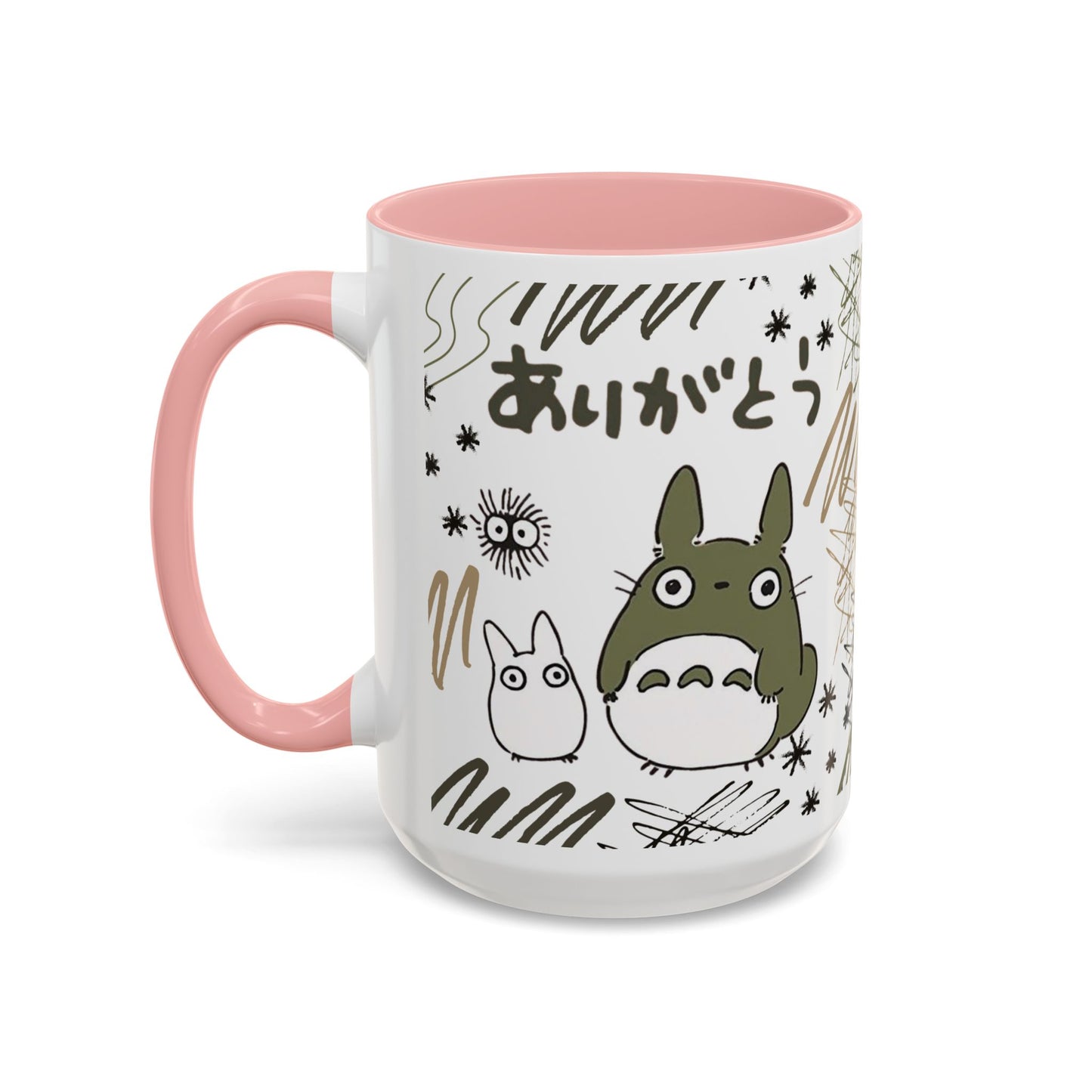 Totoro Sketch Accent Mug – Studio Ghibli Coffee Cup with Colored Handle – 11oz & 15oz Cute Anime Mug