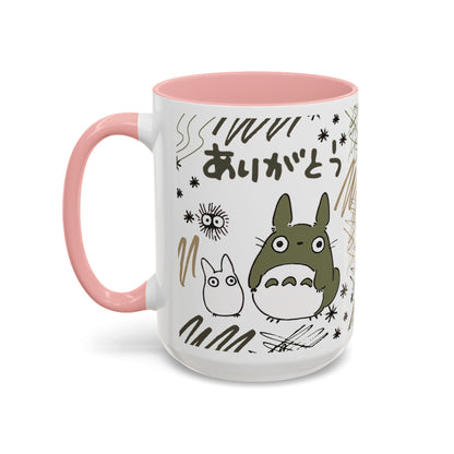 Totoro Sketch Accent Mug – Studio Ghibli Coffee Cup with Colored Handle – 11oz & 15oz Cute Anime Mug