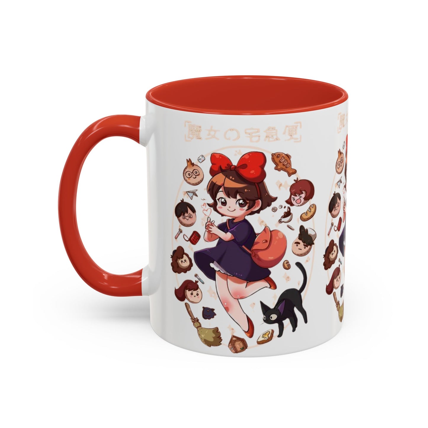 Kiki’s Delivery Service Accent Mug – Stained Glass Anime Cup 11oz & 15oz – Ghibli Inspired Color Handle Mug