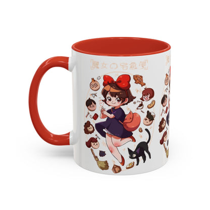 Kiki’s Delivery Service Accent Mug – Stained Glass Anime Cup 11oz & 15oz – Ghibli Inspired Color Handle Mug