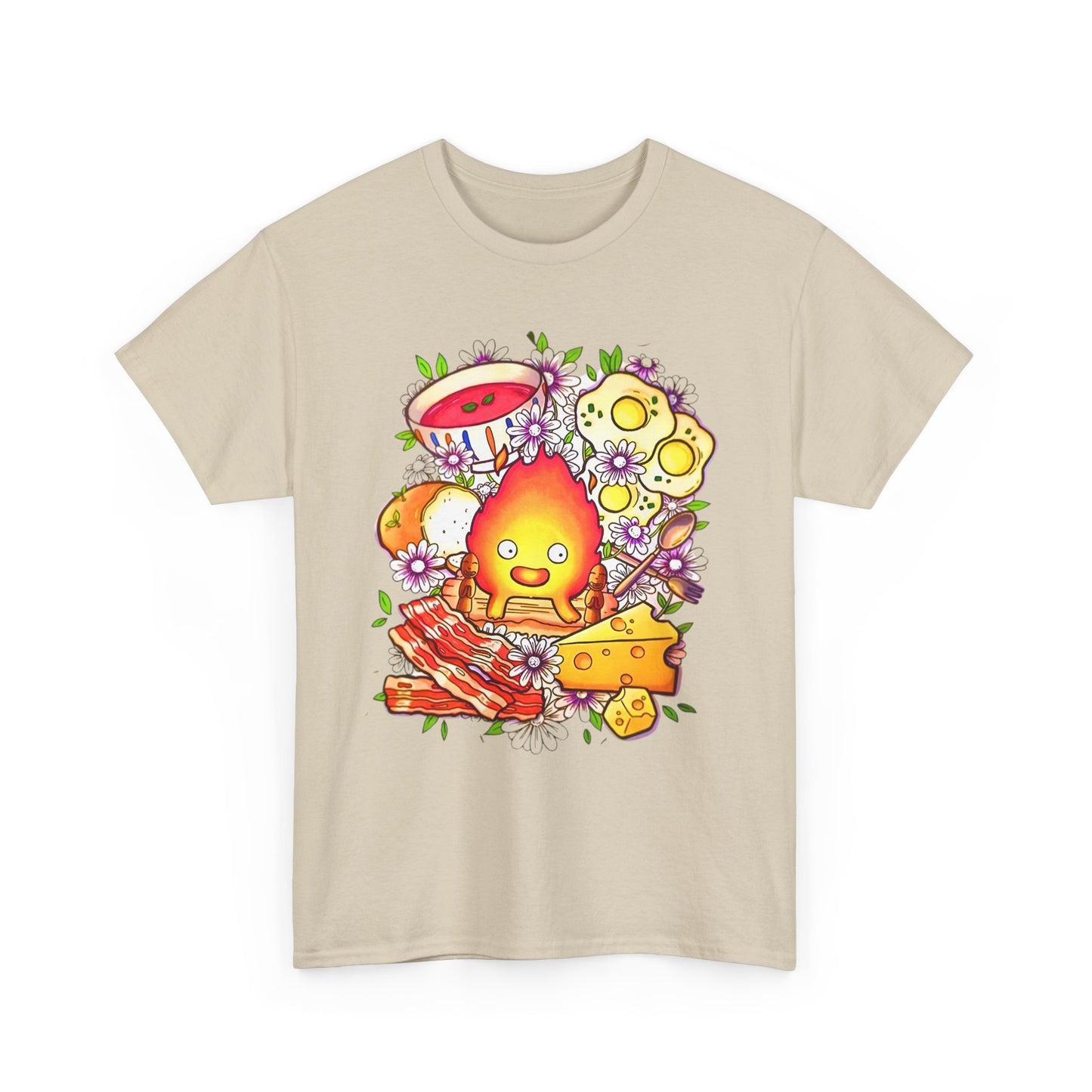 Calcifer Breakfast Ghibli Art T-Shirt | 100% Cotton Howl’s Moving Castle Tee