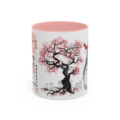 Totoro Sakura Forest Accent Mug – Color Handle Anime Cup 11oz & 15oz – Studio Ghibli Aesthetic Gift