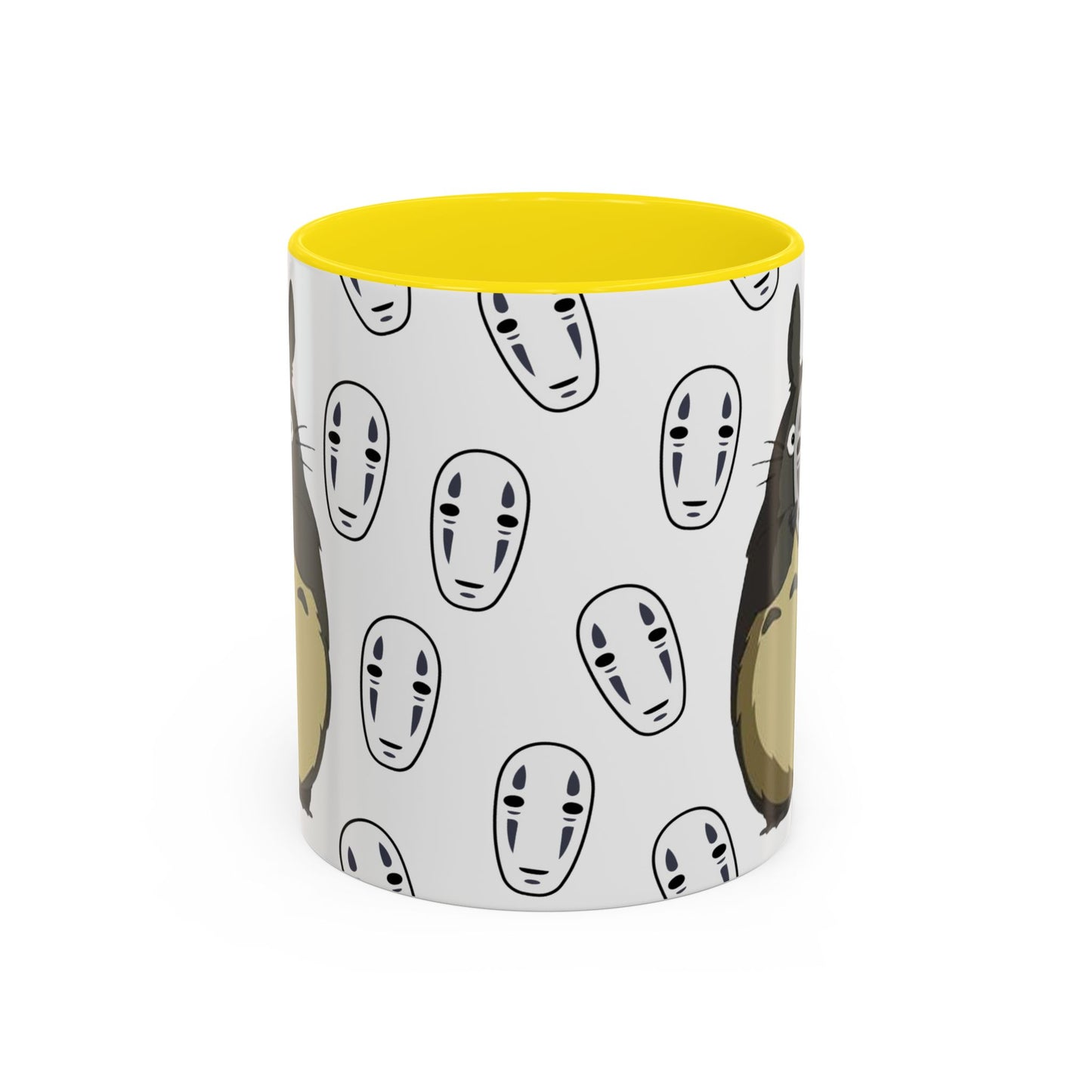 Totoro No Face Mask Accent Mug – Studio Ghibli Color Handle Cup 11oz & 15oz – Cute Anime Crossover Coffee Gift