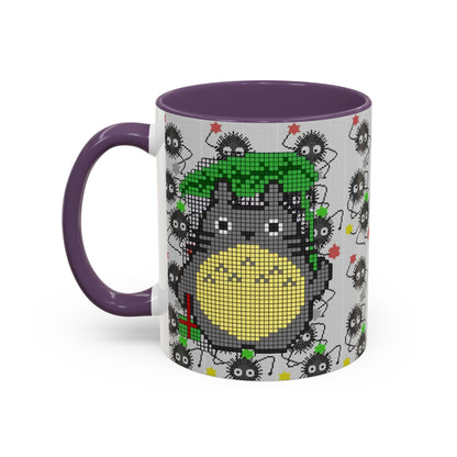 Totoro & Soot Sprites Accent Mug – Color Handle Studio Ghibli Cup – 11oz & 15oz Ceramic Anime Coffee Gift