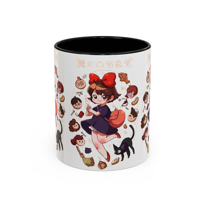 Kiki’s Delivery Service Accent Mug – Stained Glass Anime Cup 11oz & 15oz – Ghibli Inspired Color Handle Mug