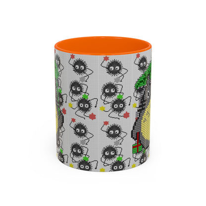 Totoro & Soot Sprites Accent Mug – Color Handle Studio Ghibli Cup – 11oz & 15oz Ceramic Anime Coffee Gift