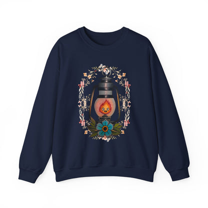 Calcifer Lamp Flowers Sweatshirt – Cozy 100% Cotton Howl’s Moving Castle Anime Pullover