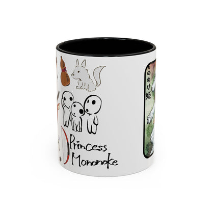 Princess Mononoke Accent Mug – Ghibli Collage Color Handle Cup 11oz & 15oz – Fantasy Anime Gift with San & Kodama