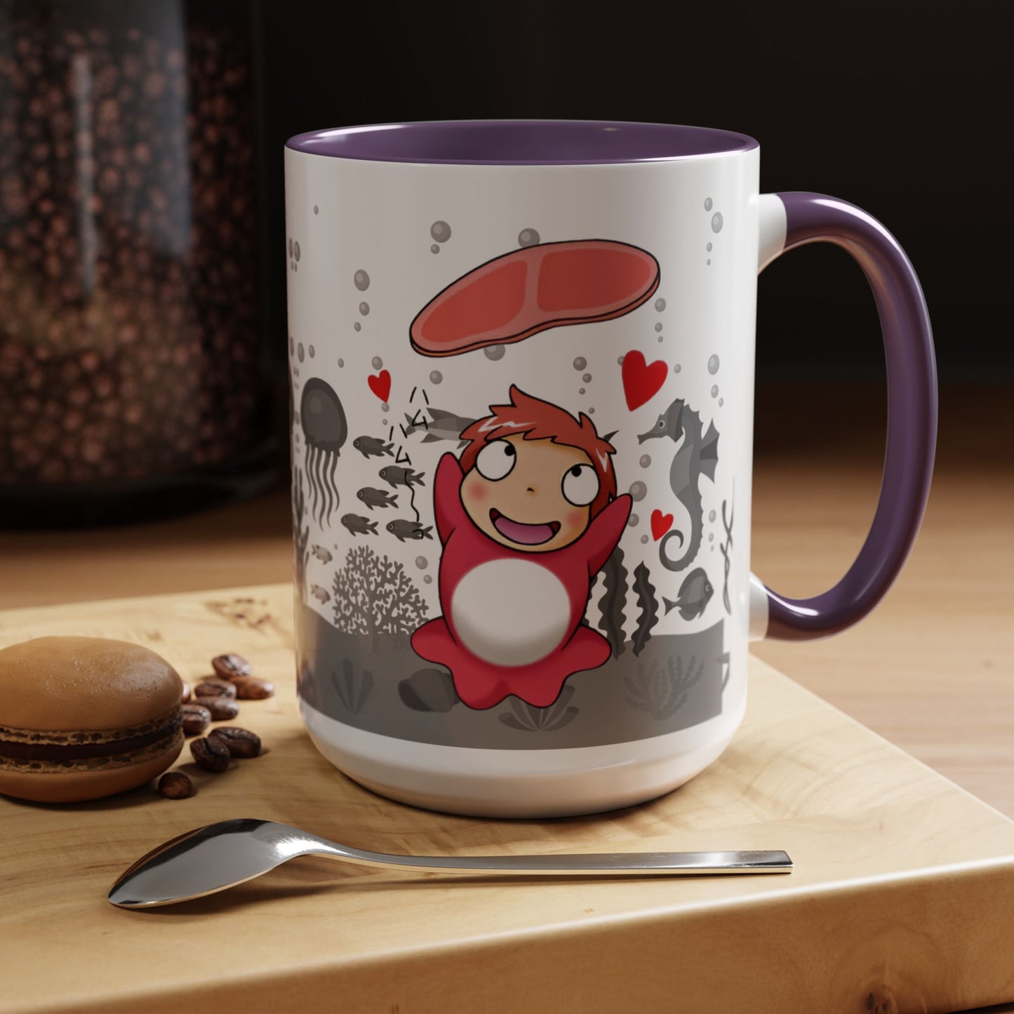 Ponyo Ham Accent Handle Mug – Studio Ghibli Coffee Cup – 11oz & 15oz Anime Gift for Fans