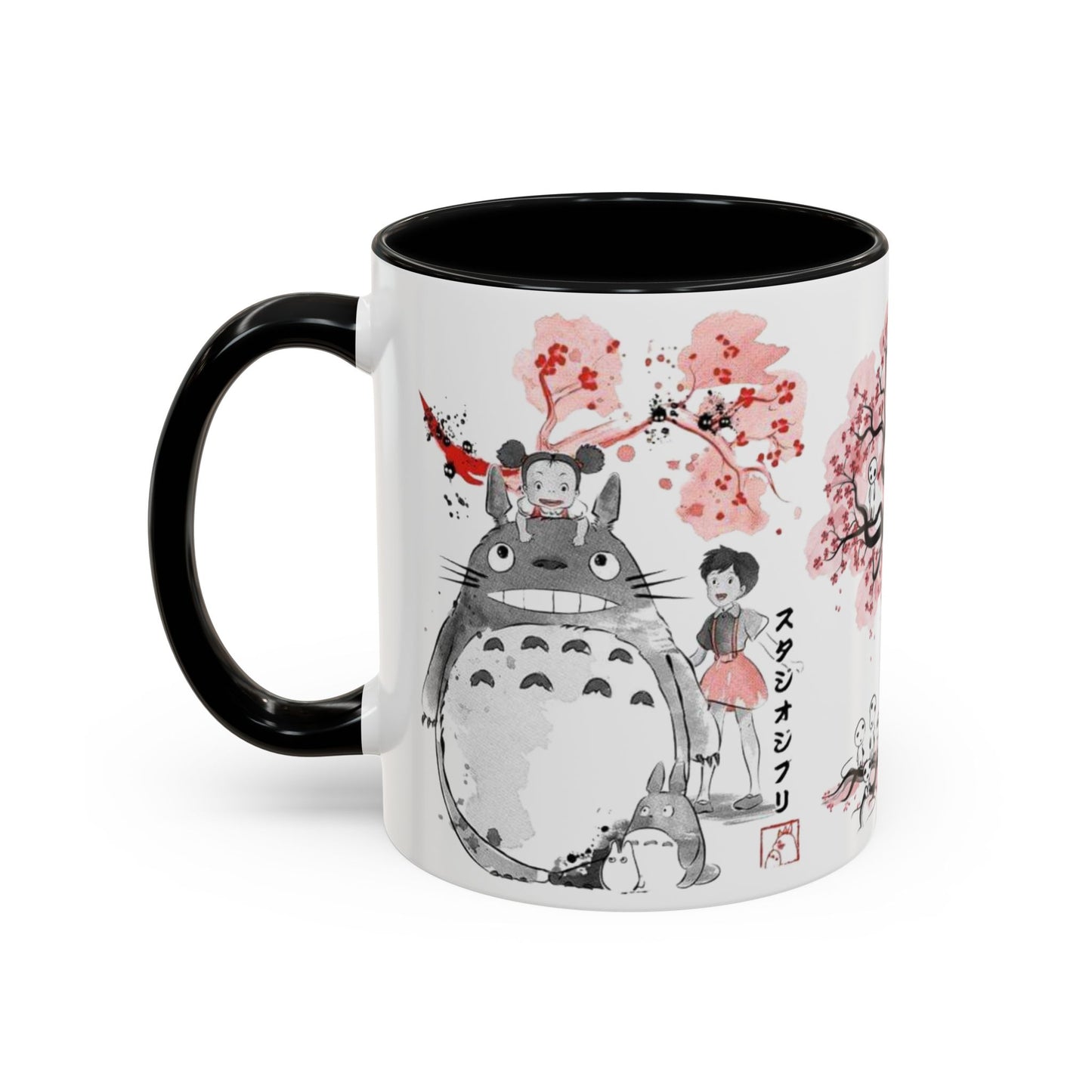 Totoro Sakura Forest Accent Mug – Color Handle Anime Cup 11oz & 15oz – Studio Ghibli Aesthetic Gift